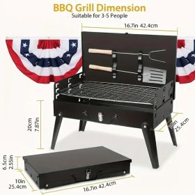 Barbecue Charcoal Grill Folding Portable, Windproof and thickened tool box design, durable, foldable structure lightweight and compact